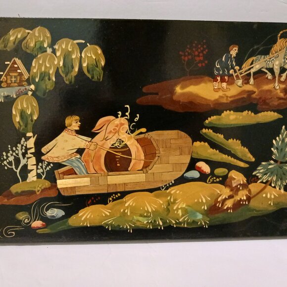 Russian hand painted laquer with inlay painting on wood